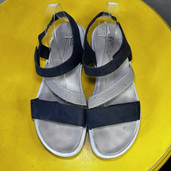 Ecco Flowt 2 Black & Gray Leather Strappy Slip On Comfort Sandals Women’s 10 41 - Picture 6 of 12